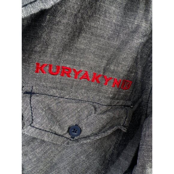 Burnside Kuryakyn Long Sleeve Button-Up Shirt Large Gray Embroidery Pockets - Picture 3 of 7
